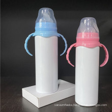 New Arrival Sublimation Stainless Steel Flat Bottom 8 oz Vacuum Insulated Bottom  thermo baby bottle with handle